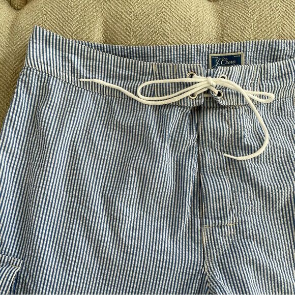 J Crew Blue Seersucker Stripe Long Board Short Swim Trunks Lined 33 - Picture 2 of 10